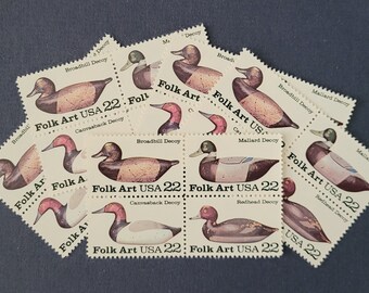 DUCK DECOYS - Block of 4 vintage U.S. stamps. Mint condition.