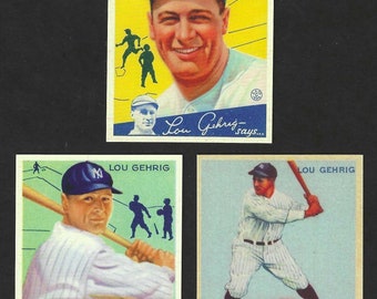 LOU GEHRIG - Lot of 3 different reprint baseball cards