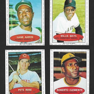 Lot of 4 different 1971 Bazooka reprint baseball cards - Roberto Clemente, Hank Aaron, Willie Mays, Pete Rose