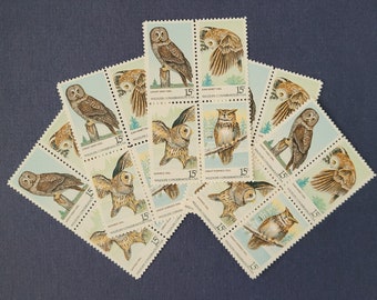 OWL STAMPS - Block of 4 vintage U.S. stamps. Mint condition.