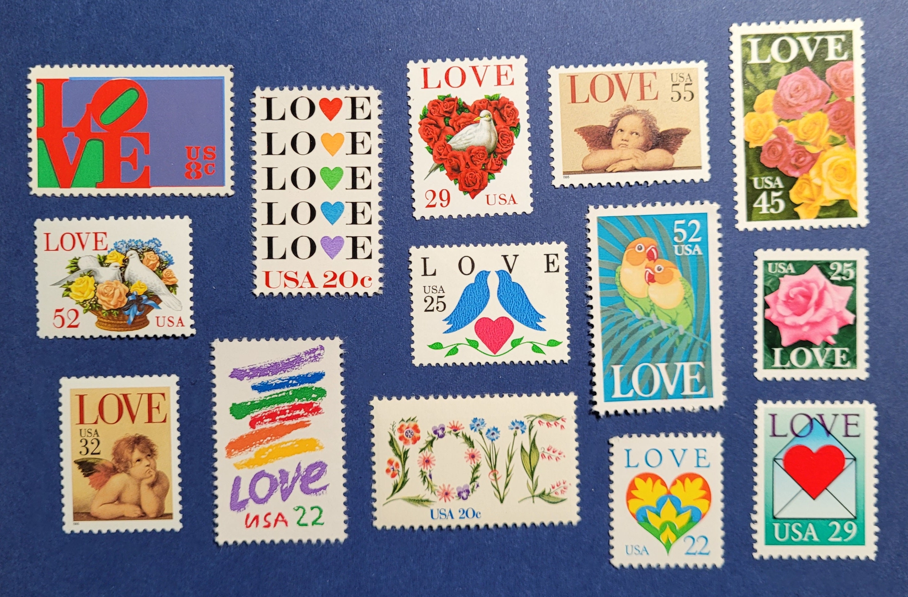 FIVE 52c Flowers and Birds LOVE Stamps .. Unused US Postage Stamps Love  Stamp Wedding Postage Valentine Victorian Postcard Flowers -  Israel