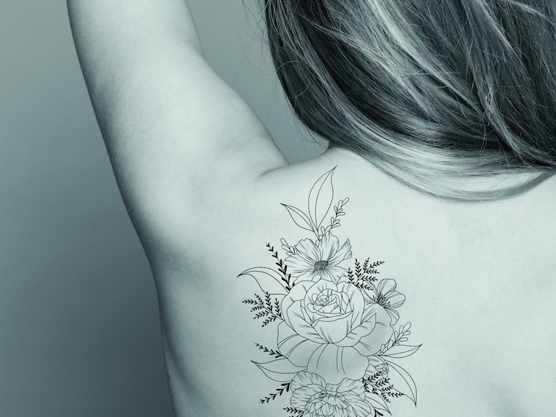 Personalisiertes Geburtsmonatsblumen Tattoo, Geburtsmonatsblume, Simples Blumen Tattoo Design, personalisiertes Tattoo, digitale Vorlage. Bild 9