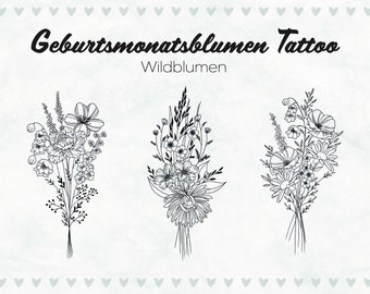 Personalisiertes Geburtsmonatsblumen Tattoo, Geburtsmonatsblume, Wildblumen Tattoo Design, personalisiertes Tattoo, digitale Vorlage