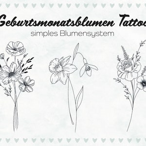 Personalisiertes Geburtsmonatsblumen Tattoo, Geburtsmonatsblume, Simples Blumen Tattoo Design, personalisiertes Tattoo, digitale Vorlage. Bild 1
