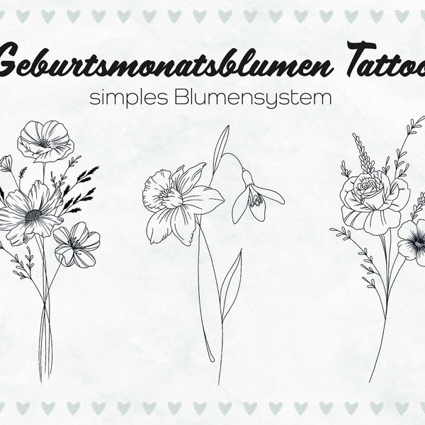 Personalisiertes Geburtsmonatsblumen Tattoo, Geburtsmonatsblume, Simples Blumen Tattoo Design, personalisiertes Tattoo, digitale Vorlage.