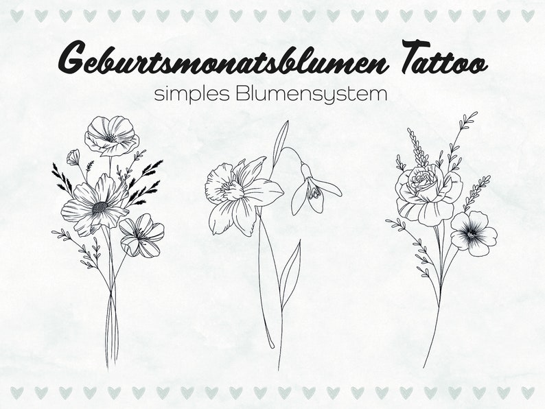 Personalisiertes Geburtsmonatsblumen Tattoo, Geburtsmonatsblume, Simples Blumen Tattoo Design, personalisiertes Tattoo, digitale Vorlage. Bild 1