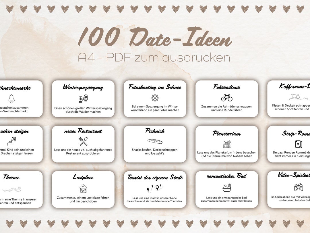 Date Ideen Gutscheine für Paare wöchentliche Dates Jahrestag Geschenk