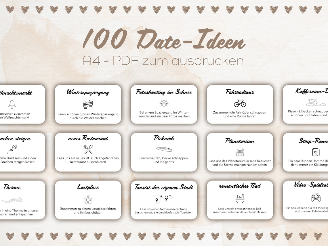 Date Ideen Gutscheine für Paare wöchentliche Dates Jahrestag Geschenk für Ihn