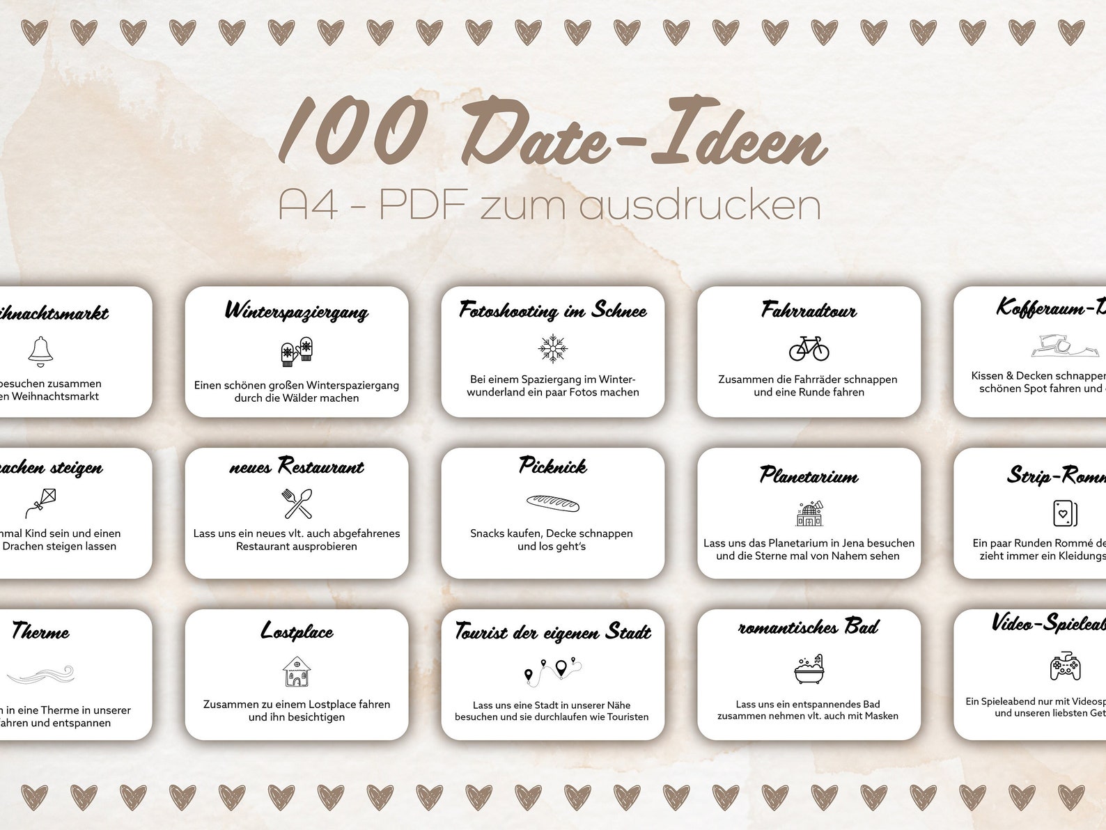 Date Ideen Gutscheine für Paare wöchentliche Dates Jahrestag