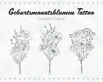 Personalisiertes Geburtsmonatsblumen Tattoo, Geburtsmonatsblume, Simples Blumen Tattoo Design, personalisiertes Tattoo, digitale Vorlage