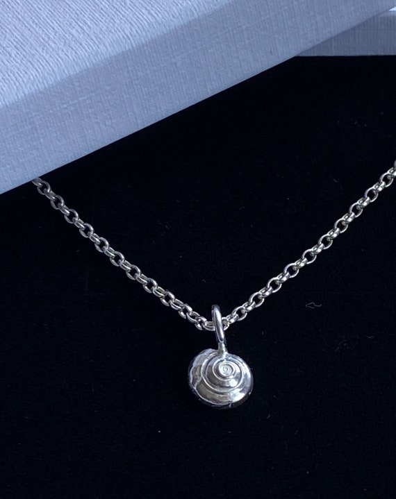 Tiny Spire shell recycled silver or gold vermeil pendant on silver chain | hand cast unique | gift box| gift for her | simple sustainable |