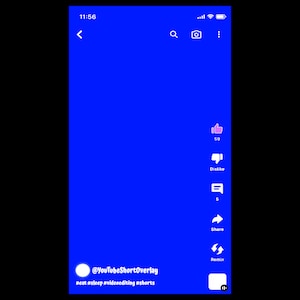May include: A blue screen with a white circle and the text "@YouTubeShortOverlay #eat #sleep #videoediting #shorts" at the bottom. There are icons for like, dislike, comment, share, and remix on the right side of the screen.