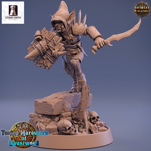 Mino Slash, The Tusked Marauders of Gauntwood, Goblin, Daybreak Miniatures, RPG, DnD, 3D Printed Miniature, Pathfinder, Miniatures, Figurine