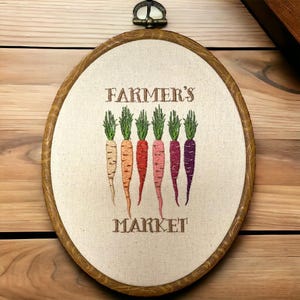 Colorful Carrots finished embroidery hoop wall art, vegetable embroidery, vegetable wall decor, vegetable art, kitchen wall decor, food art