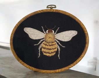 Honeybee Finished Embroidered Hoop Wall Hanging, Framed Bee, Bee decor, Honeybee embroidery, Cottagecore, French Country Decor, home decor