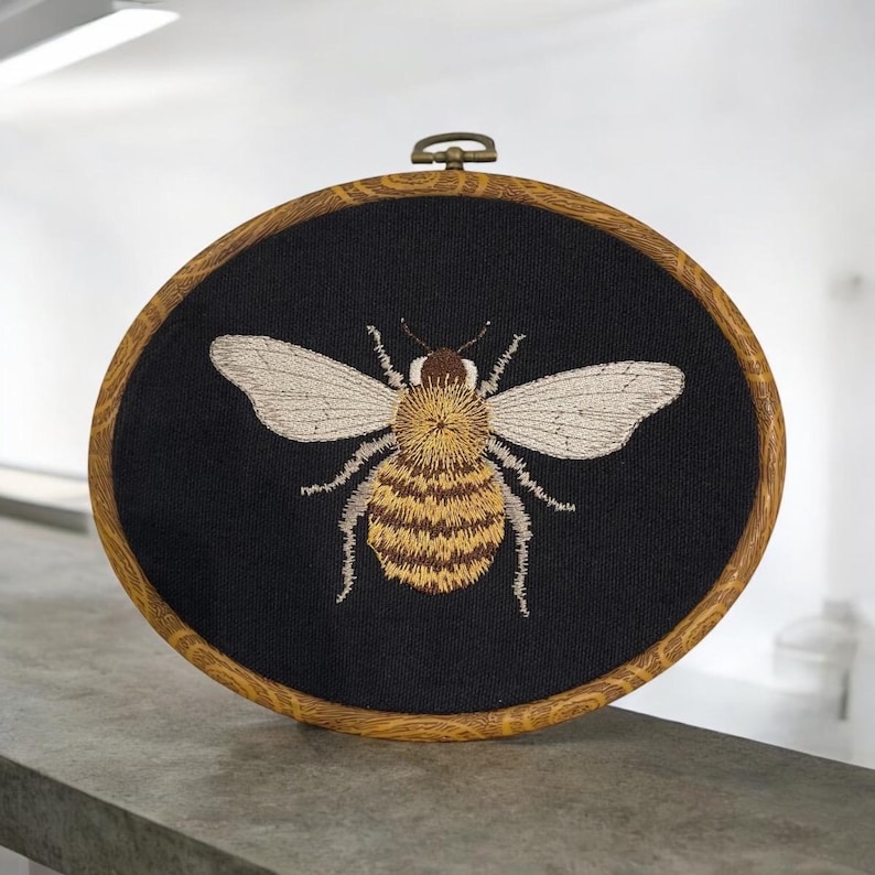 Honeybee Finished Embroidered Hoop Wall Hanging, Framed Bee, Bee decor, Honeybee embroidery, Cottagecore, French Country Decor, home decor