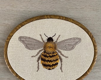 Honeybee Finished Embroidered Hoop Wall Hanging, Embroidered Wall Art, Embroidered Bee, Honeybee Decor, Cottagecore, Canvas Wall Hanging