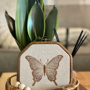 Butterfly Neutral Finished Embroidered Hoop Wall Decor, Office Nursery Decor, Cottagecore Room Decor, Finished Embroidery, Embroidered Art