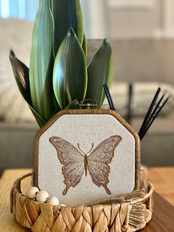 Neutral Butterfly Embroidered Hoop Art, Cottagecore Nursery Decor