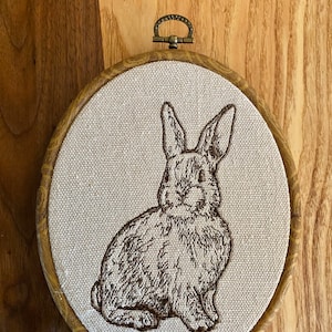 Rabbit hare finished embroidery hoop wall hanging, woodland creature decor, fairycore decor, cottagecore wall hanging, framed embroidery art