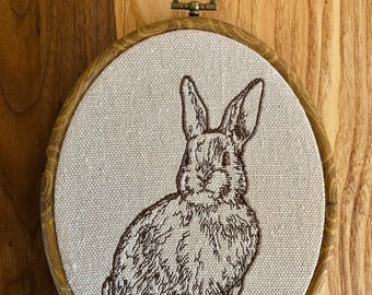 Rabbit hare finished embroidery hoop wall hanging, woodland creature decor, fairycore decor, cottagecore wall hanging, framed embroidery art