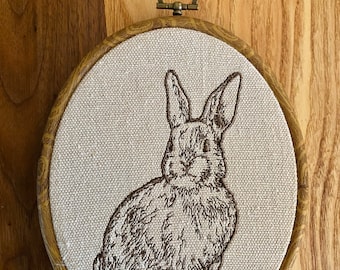 Rabbit hare finished embroidery hoop wall hanging, woodland creature decor, fairycore decor, cottagecore wall hanging, framed embroidery art