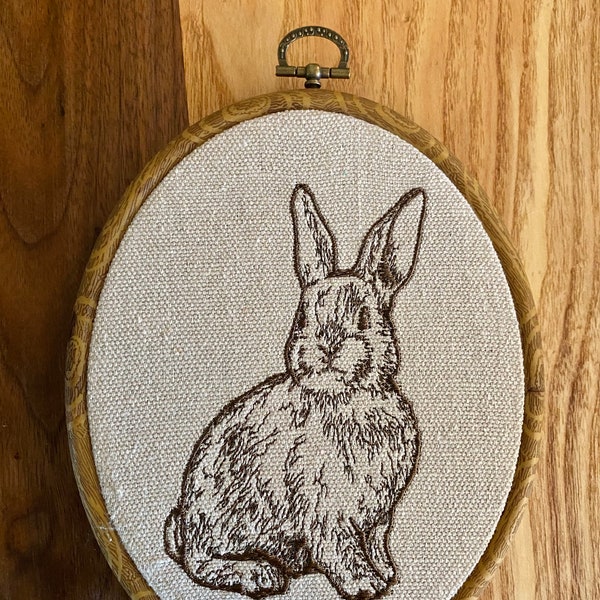 Rabbit hare finished embroidery hoop wall hanging, woodland creature decor, fairycore decor, cottagecore wall hanging, framed embroidery art