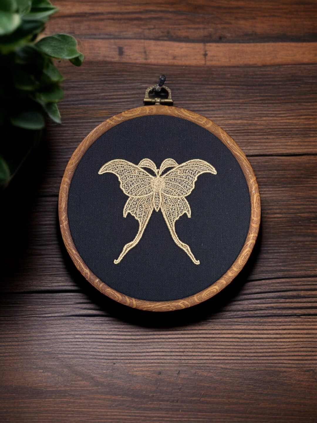 Luna Moth Moody Neutral Finished Embroidered Hoop Wall Decor, Wall ...