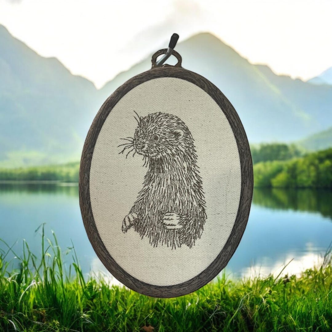 Adorable Otter Finished Embroidery Hoop Wall Hanging, Woodland Decor