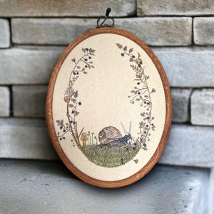 Snail Mushroom Finished Embroidery Hoop Wall Hanging, Embroidered Mushroom, Cottagecore, Home Decor, Mushroom Art, Wall Decor,French Cottage