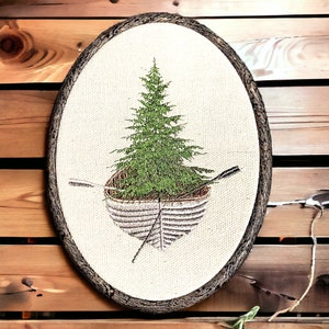 Canoe and tree Finished Embroidery Hoop Wall Hanging, Woodland cabin embroidery, Finished Embroidery Art,Embroidery Gift, Holiday embroidery