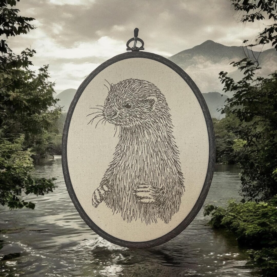 Adorable Otter Finished Embroidery Hoop Wall Hanging, Woodland Decor