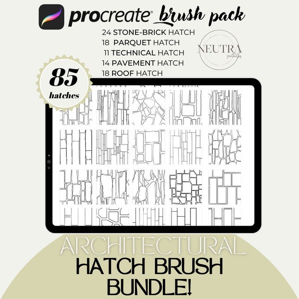 Architectural Hatch Brush Bundle - Roof- Stone Brick- Parquet- Pavement-Technical Hatch Brushes for Architectural Floor Plans-85 Brush Pack