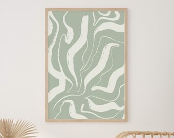 Minimalist Sage Green Organic Shape Wall Art Digital Print
