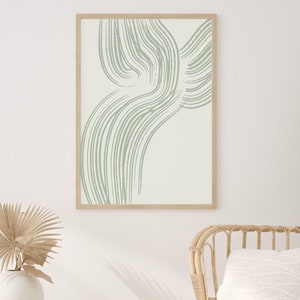 Sage Green Wall Art Minimalist Art Prints Abstract Wall Decor Neutral Digital Print Brush Stroke Art