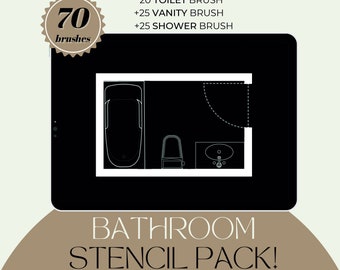 Procreate Bathroom Stamp Brushes: Interior Design, Floor Plan (Digital Download)