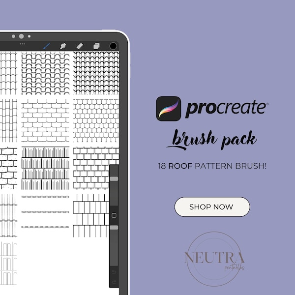 Roof Pattern Brushes for Procreate - Roof Hatch Stamp Brush for Architectural Floor Plans-18 Brush Pack