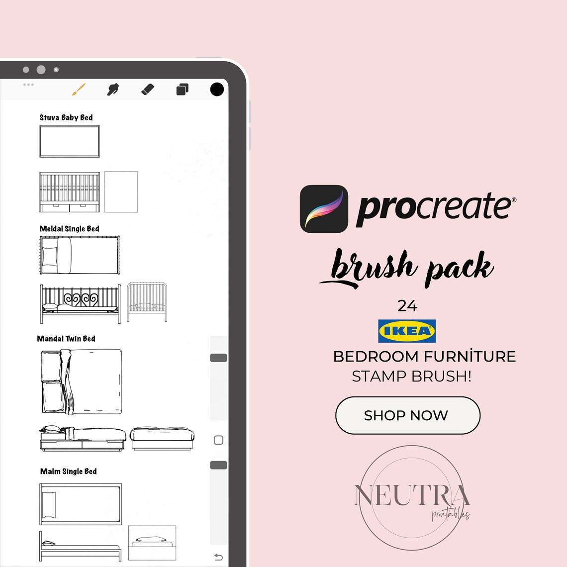 Ikea Bedroom Furniture Stencil for Procreate Interior Brush Furniture ...