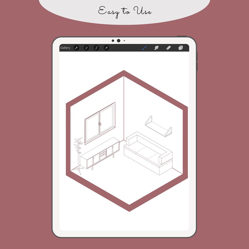 isometric furniture procreate stamp brushes for 3d architectural drawings in toffu.co style