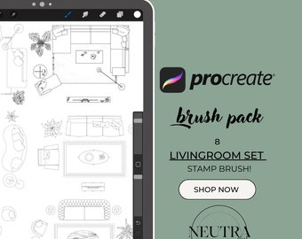 Procreate Living Room Furniture Brush Set: Interior Design Stamps (Digital Download)