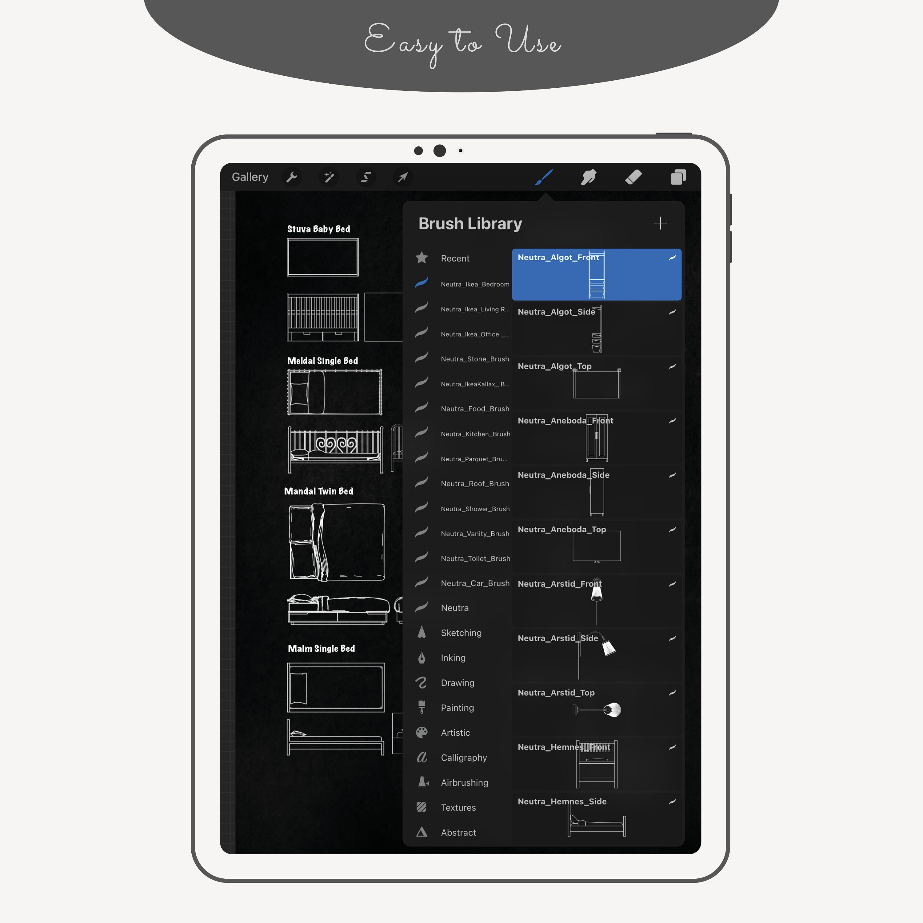 IKEA Bedroom Furniture Procreate Brushes: Interior Design Stamps ...