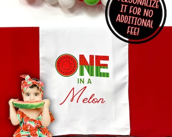 One in a Melon First Birthday Table Banner Set - Table Banner Set - Watermelon Birthday - 1st Birthday - Table Banner and Tablecloth -