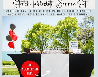 Black Spandex Tablecloth Banner Set - Blank Banner - 2 Pieces - Vendor Booth Table Set