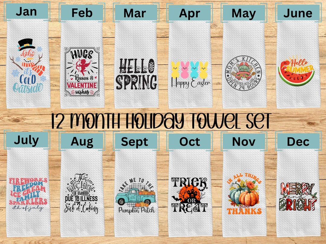 12 Month Holiday Kitchen Towel Set Etsy
