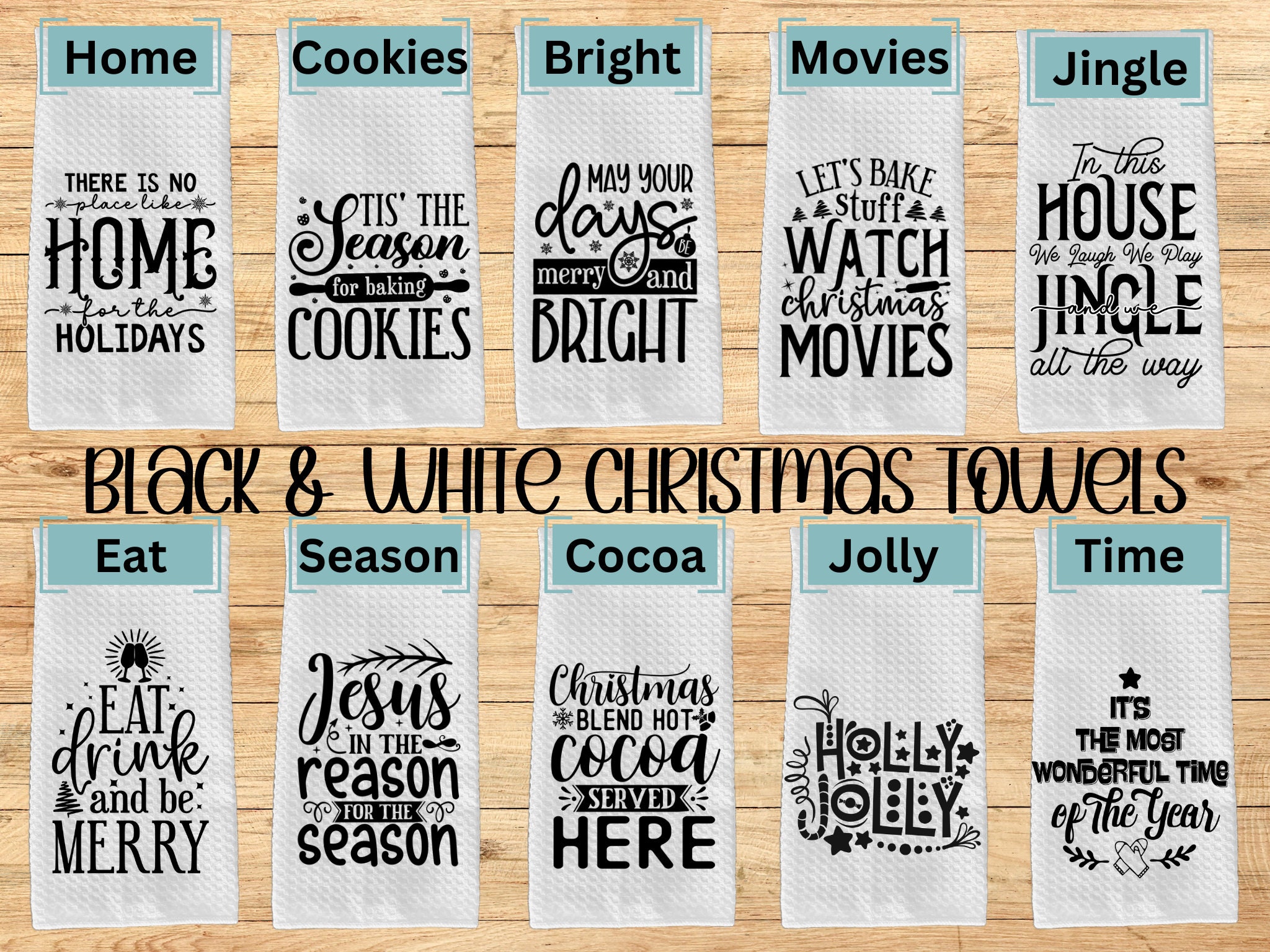 Black and White Christmas Kitchen Towel, Kitchen Towel, Christmas Decor,  Christmas Decoration, Christmas Kitchen Decor, Christmas Gift 