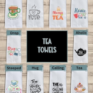 Tea Themed Kitchen Towel: Waffle Weave Microfiber, Tea Lover Gift