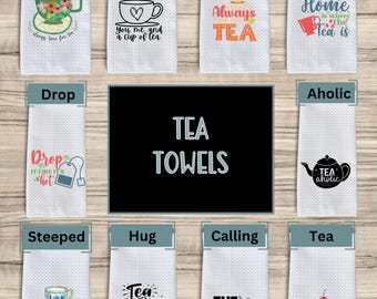 Tea Themed Kitchen Towel: Waffle Weave Microfiber, Tea Lover Gift