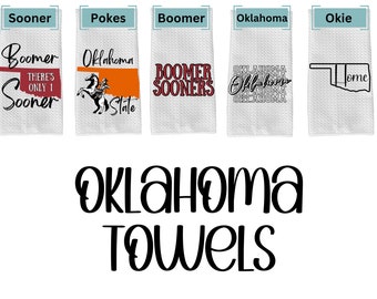 Oklahoma Kitchen Towel, OU Sooners, Oklahoma State Kitchen Towel, Kitchen Towel, Oklahoma Decor, Boomer Sooner, OKC Thunder, Pistol Pete