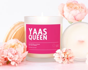 Friendship Gift | Funny Gift For Her | Soy Wax Candle | Yas Queen Candle Frosted (Pink Wick) Glass