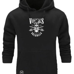 Bones and Beard Hoodie Vikings Clothing Victory Or Valhalla Pagan Warrior Thor Odin Scandinavian Nordic Norse Funny Gift Men Sweatshirt Top